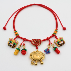 金锁编绳编织项圈宝宝长命金锁绳婴项链绳百岁红绳儿童吊坠挂绳