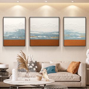 纯手绘肌理油画侘寂风装饰画客厅三联立体画沙发背景墙挂画高级感