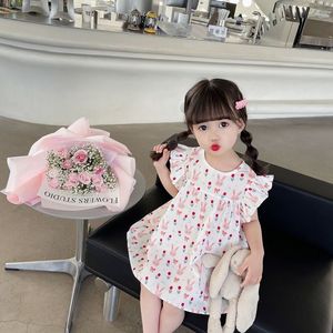 女小童夏装粉色兔子连衣裙2023新款女宝宝卡通印花棉布裙公主裙子