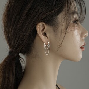 925纯银圆圈流苏耳圈韩版学生耳钉新款耳环链条耳扣耳饰女个性ins