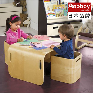 日本Aooboy儿童桌椅套装实木多功能宝宝幼儿园餐桌椅子学习桌家用