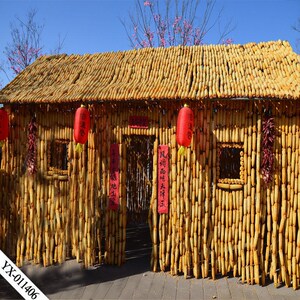直播间主播背景墙拍段子3d窑洞乡村竹林田园风景房屋网红背景布