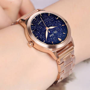 dinuo手表女士手表星空玫瑰金钢带女表韩版女生手表时尚防水石m