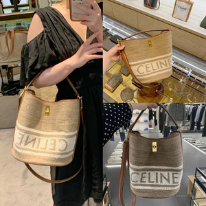 代购celine/赛琳新款bucket 16帆布编织手提水桶包单肩斜跨包女包