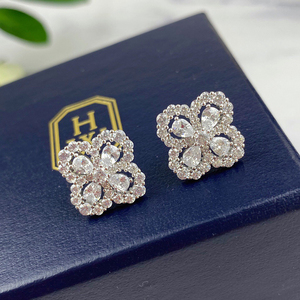 hw高定款harry winston海瑞温斯顿镶钻满钻轻奢 四叶草 时尚耳钉