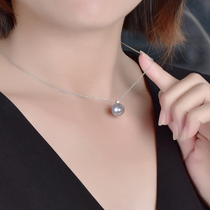 鑫润 5分妃地18k戴r王钻款铂金灰大溪石珍珠吊坠项链坠奶奶银.