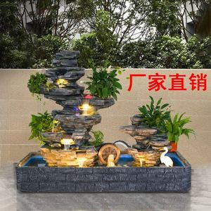 山水盆景客厅水景鱼池公司假山鱼缸落地大堂生财瀑布开业招财商场