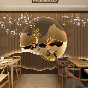3d复古中式装修墙纸中国风山水画装饰墙布酒楼背景墙高档餐馆壁纸