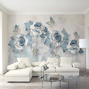 简约现代电视背景墙纸手绘花卉客厅沙发装饰墙布美式油画卧室壁纸
