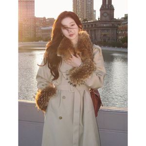 冬季高级感大衣高端轻奢中长款米白色毛领厚外套女装2023新款
