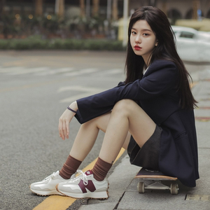 00韩国香港总代购淘宝张子枫同款正品新百伦卡其色女鞋nb联名复古