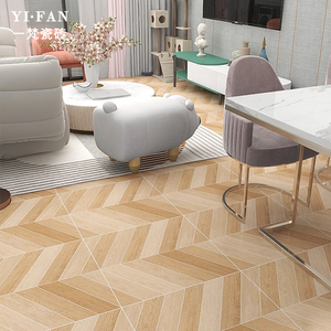 一梵 鱼骨木纹砖地砖斜铺房间卧室防滑地板砖客餐厅仿实木瓷砖600