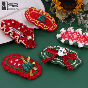 圣诞节装饰发夹毛线编织diy手工饰品钩针发卡材料包甜美可爱头饰