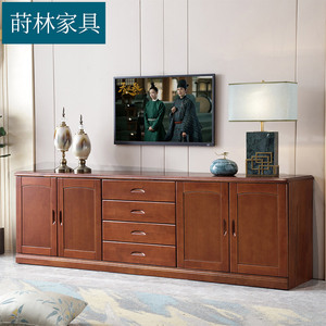 中式实木电视柜 客厅大户型家用农村长条电视机柜影视柜高款2.2米