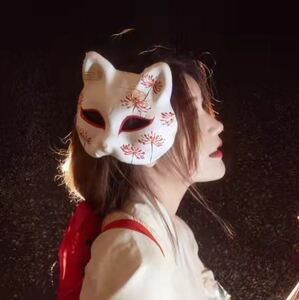 猫女面具半脸女脸谱绘画网红猫脸动漫猫手绘狐妖舞会道具日式古风