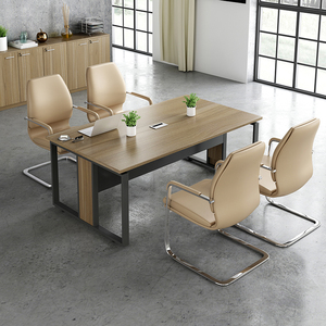 办公家具时尚2.4米会议桌 1.8米小型长条洽谈桌 钢木结合会客培训