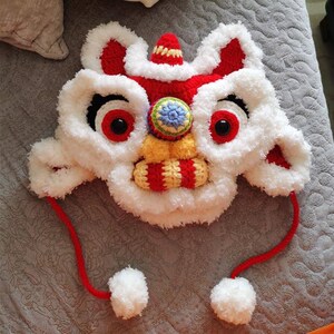 新年老虎帽钩针醒狮帽diy虎头帽宝宝帽子毛线编织手工材料包珊瑚