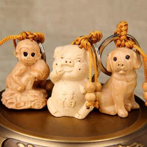 桃木十二生肖钥匙扣小饰品木雕挂件鼠牛虎兔龙蛇马羊猴鸡狗猪挂件