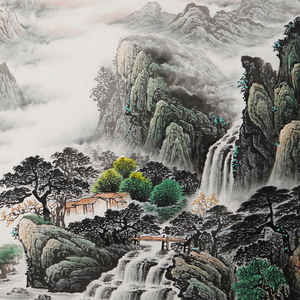 山水画手绘风g水靠山招财国画乾坤聚玉客厅背景墙挂画秦喜聪00003