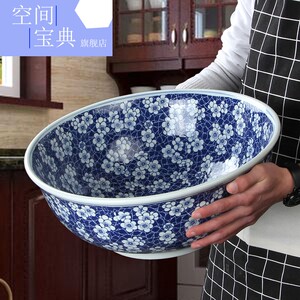 景德镇陶瓷盆和面盆家用青花瓷揉面盆发面盆活面带盖老式加厚厨房