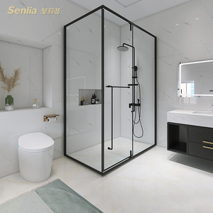 圣莉亚定制极简黑色淋浴房浴室卫生间沐浴洗澡隔断玻璃门干湿分离
