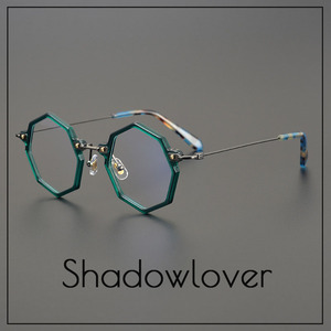 个性手造不规则八边形眼镜框设计师款绿色超轻板材复古平光镜变色