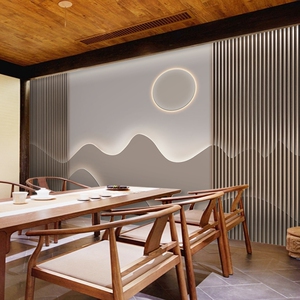 现代新中式风格墙k纸软包山水壁画轻奢客厅硬包背景墙装饰茶室壁