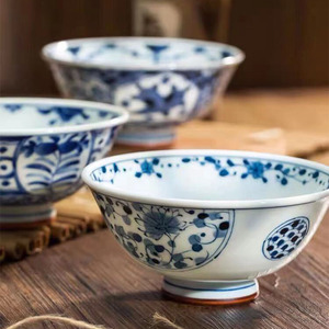 日本蓝凛堂饭碗家用吃饭碗高脚饭碗进口釉下彩陶瓷餐具日式青花碗