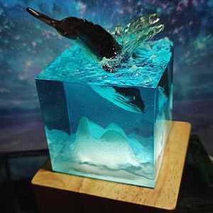 文创手工产品树脂滴胶成品创意海洋鲸鱼桌面礼物小夜灯usb摆件.