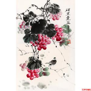 文艺界王小丫手绘二尺条幅硕果丰盈家居装饰名家字画收藏赠送合影