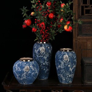 景德镇陶瓷花瓶复古仿古中式青花瓷台面花盆客厅桌面插花装饰摆件