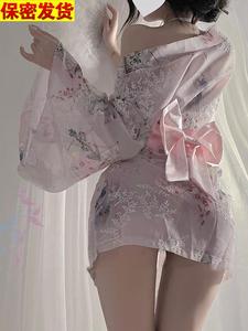 私密纯欲日系少女睡衣套装性感印花和服透视睡裙三点式情趣家居服