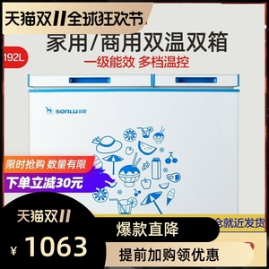 双鹿192升冷柜商用家用小型大容量一级节能卧式双门冰柜bcd-192dh