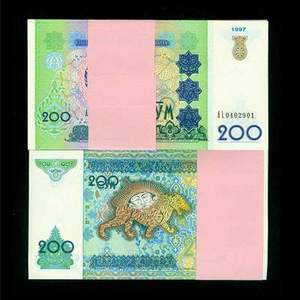 乌兹别克斯坦200索姆整刀100张纸币亚洲货币外国钱币收藏全新保真