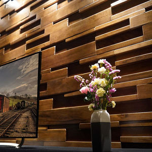 桦木黑胡桃色原木木头实木马赛克电视背景墙木质墙面装饰木线条墙