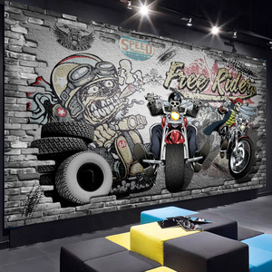 3d立体复古摩托车壁纸工业风机车主题墙纸酒吧背景墙装修哈雷墙布