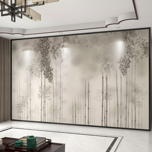 壁布定制新中式水墨竹林电视背景墙壁布客厅墙纸装饰影视墙布壁画