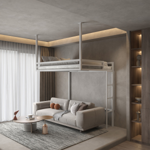 省空间架空床小户型阁楼高架床上层下空公寓悬挂床现代铁艺挂壁床