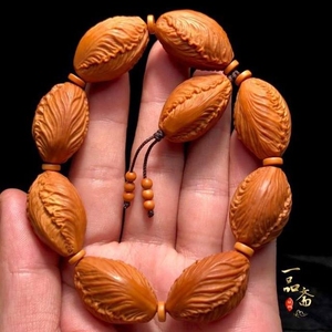 橄榄核手串白菜核雕手链纯手工雕刻原皮素核手钏素串手持单籽文玩
