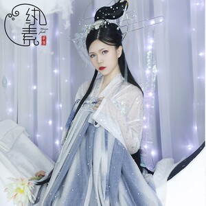 月魄汉服女烫银钉珠亮丝6米摆渐变齐胸襦群改良汉素星魂古装