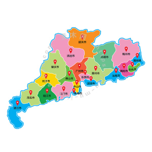 广东省彩色分区地图 简单行政划分 非实物图 ai格式矢量设计素材