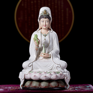 佛具用品德化陶瓷坐佛笑脸观音莲像家用客o厅摆件白衣观世音菩萨