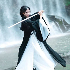 【侠客游】女侠汉服超仙武侠风束腰酷飒黑色古装霸气摄影写真服装