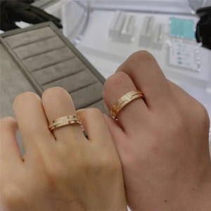tiffany/蒂芙尼18k玫瑰金two双t式窄版戒指镶钻宽版情侣对戒婚戒