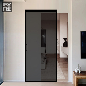 极窄幽灵门隐形轨道卫生间悬浮长虹玻璃移门铝合金窄边厨房推拉门