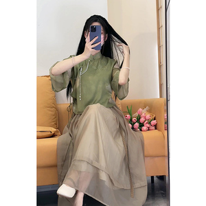 新中式女装禅意素衣穿搭汉服改良版国风汉元素江南连衣裙两件套装