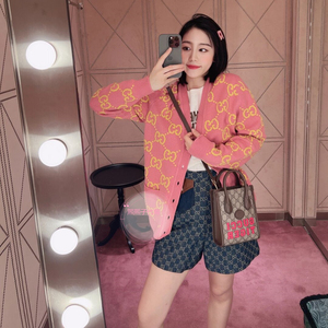 代购gucci/古驰经典复古提花老花羊毛针织开衫毛衣外套男女款上衣