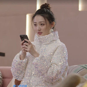 良辰美景徐璐同款七彩星空亮片2021冬网红羽绒棉服宽松重工刺绣潮