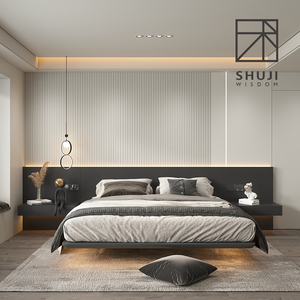术几卧室背景墙床头护墙板实木饰面隐形门沙发墙现代简约全屋定制