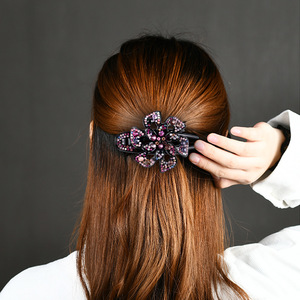 中老年发夹后脑勺一字夹头饰镶钻老人发卡大号妈妈盘发老年人抓夹